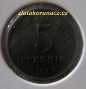 Německo - 5 Reichspfennig 1922 E