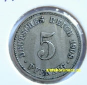 Německo - 5 Reich Pfennig 1908 A