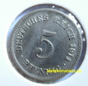Německo - 5 Reich Pfennig 1911 G