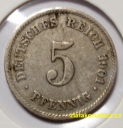 Německo - 5 Reich Pfennig 1901 E
