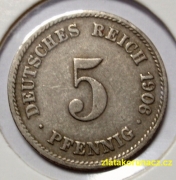 Německo - 5 Reich Pfennig 1906 J