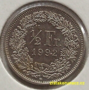 Švýcarsko - 1/2 frank 1992 B