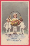 Děti s košíkem květin