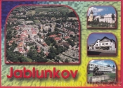 Jablunkov -  Letecký pohled, kostel Alžbětinek, nákupní středisko, sanatorium