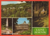Lázně Jeseník - celk. pohled, pramen, sanatorium, památník