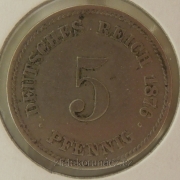 Německo - 5 Reich Pfennig 1876 A