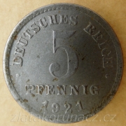 Německo - 5 Reichspfennig 1921 E