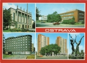 Ostrava - Městská nemocnice, sochy, vysoké obytné domy