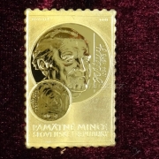 Plaketa s vyobrazením mince Alexy - Pozlacena