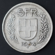Švýcarsko - 5 frank 1954 B