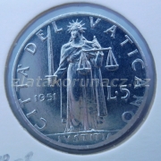 Vatikán - 5 lire 1951