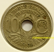 Francie - 10 centimes 1938 tečka