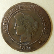 Francie - 5 centimes 1874