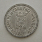 Francie - Evreux 25 centimes 1921 nouzová ražba