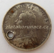 Přívěsek z mince 6 pence 1887 Anglie